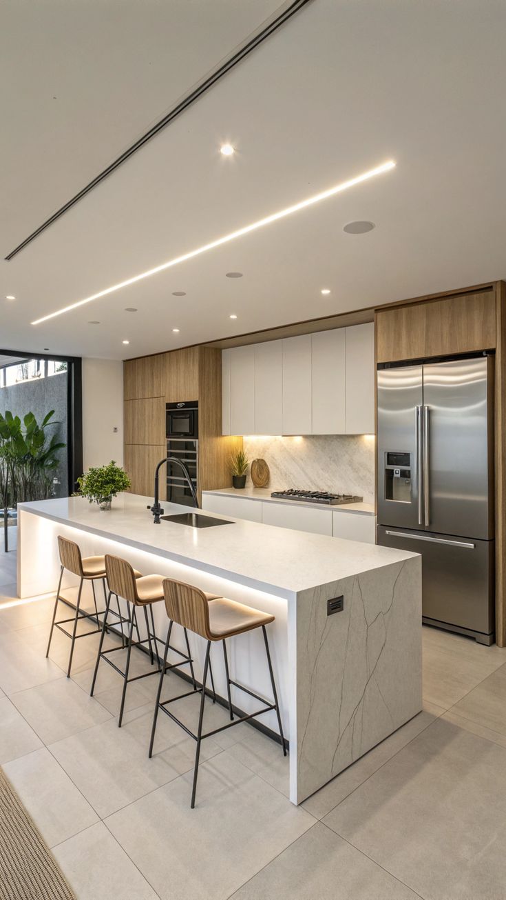 Aménagement cuisine contemporaine haut de gamme avec îlot central Hivernage Marrakech