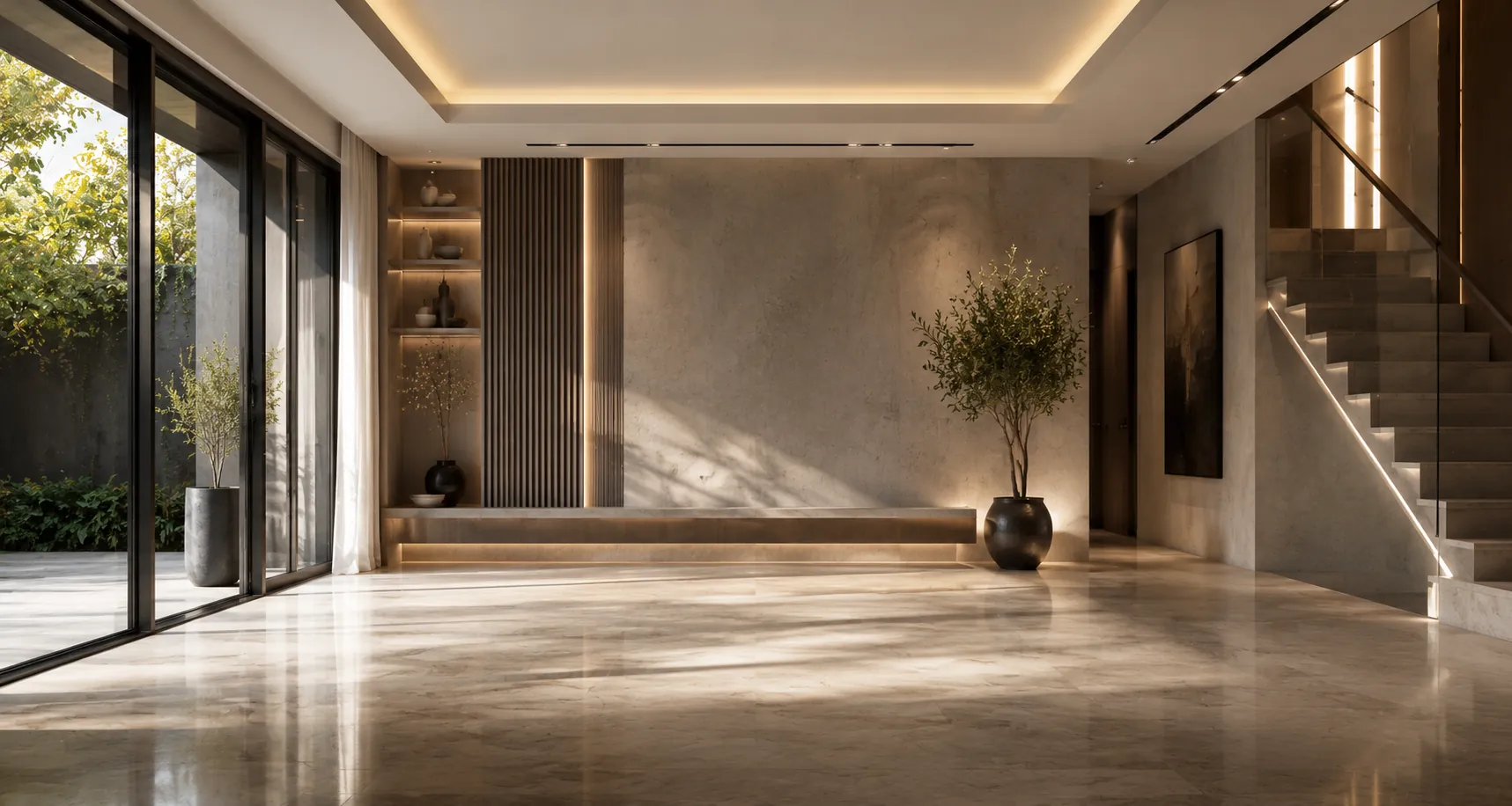 Rénovation haut de gamme salon moderne Villa Bouskoura Casablanca