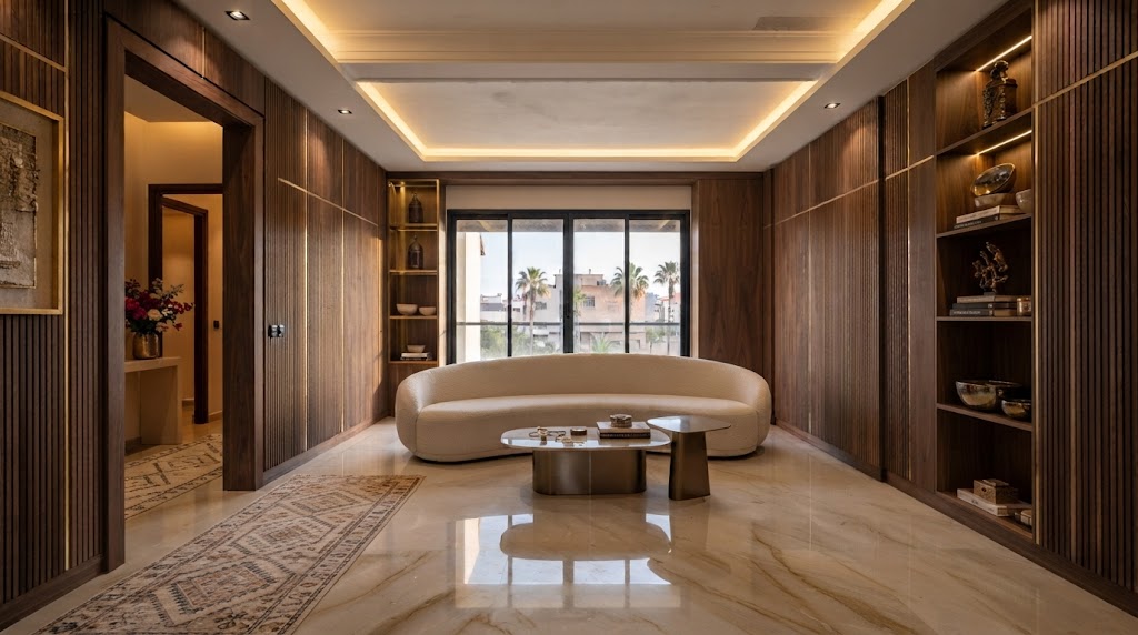 Salon de prestige contemporain livré par RSF Travaux à Anfa Casablanca