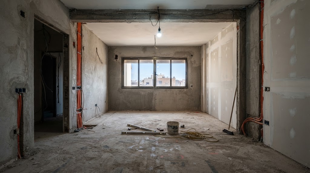 Salon brut avant travaux de rénovation à Anfa Casablanca
